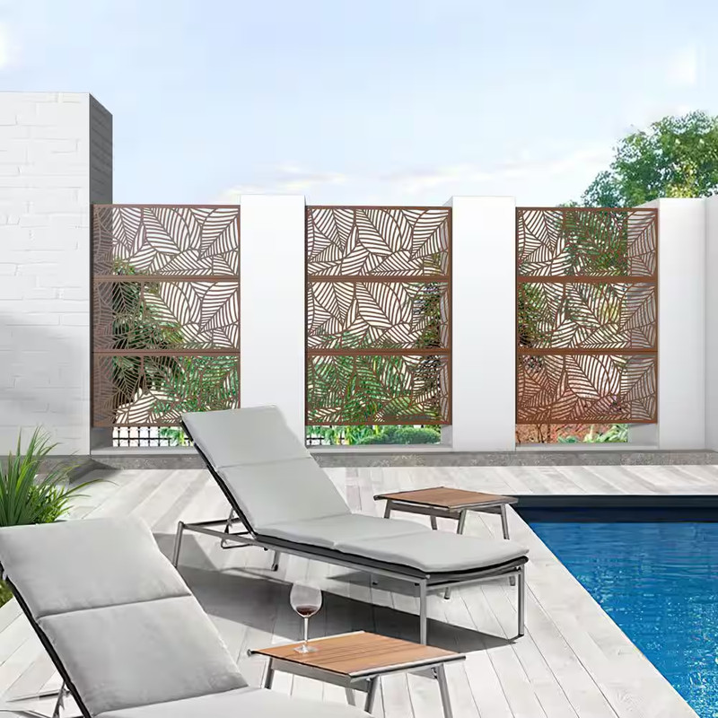 Modern 75 In. W X 48 In. H 3-Panel Rust Color Outdoor/Indoor Privacy Wall Divide gallery