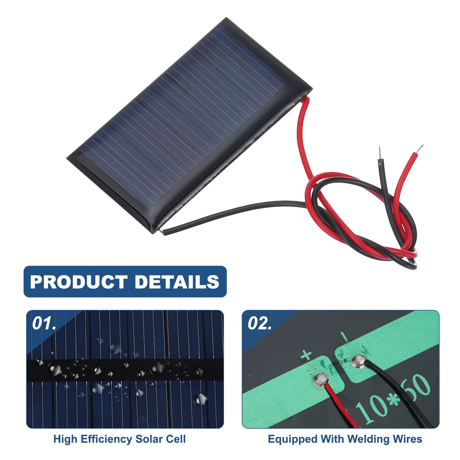 5 Pcs 5V 0.15W 30mA Mini Solar Panels with 2 Cable 44mm x 24mm gallery
