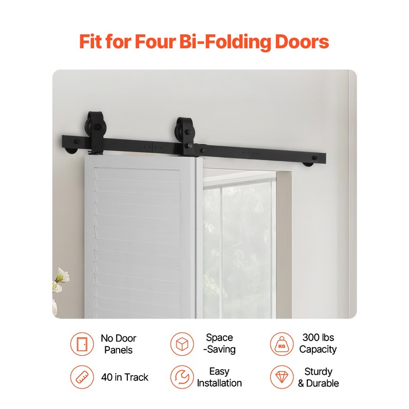 Bi-Folding Sliding Barn Door Hardware Track Kit 40" for Two 18" Doors gallery