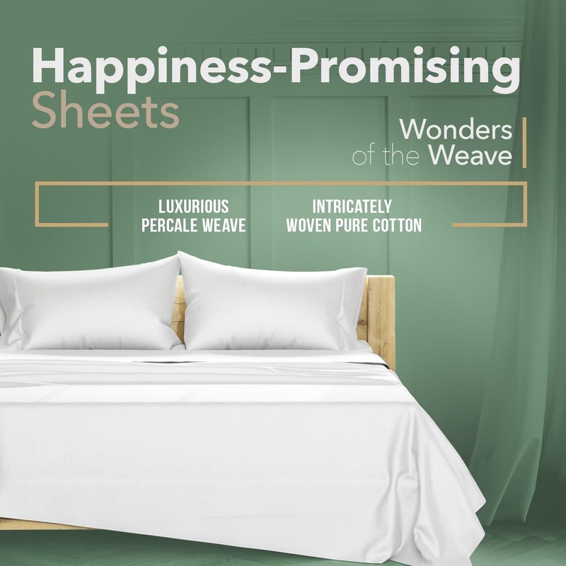 100% Organic Cotton Percale Sheets King Size - Crisp & Cooling 4 PC Set gallery