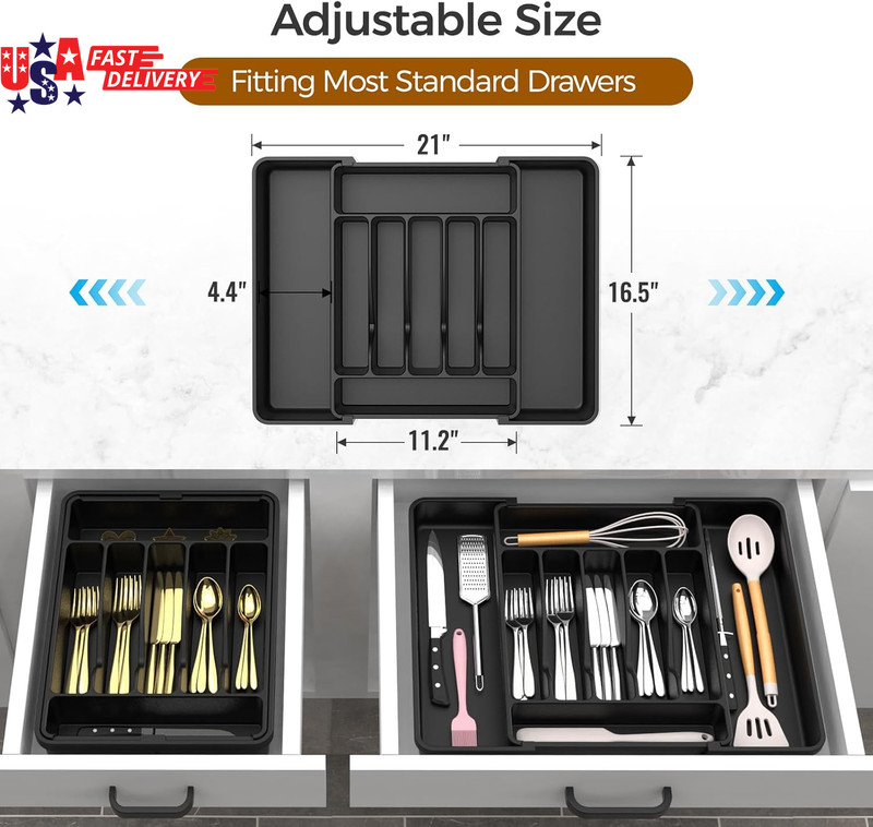 Extra Large Expandable Silverware Organizer, Bpa-Free Food-Safe Cutlery Flatware gallery