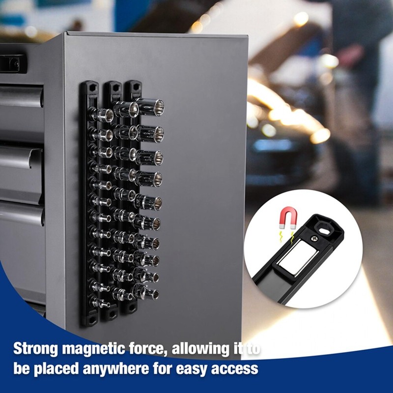 WORKPRO Magnetic Socket Organizer 3/8" Drive Aluminum Alloy Socket Rail 10 Clips gallery