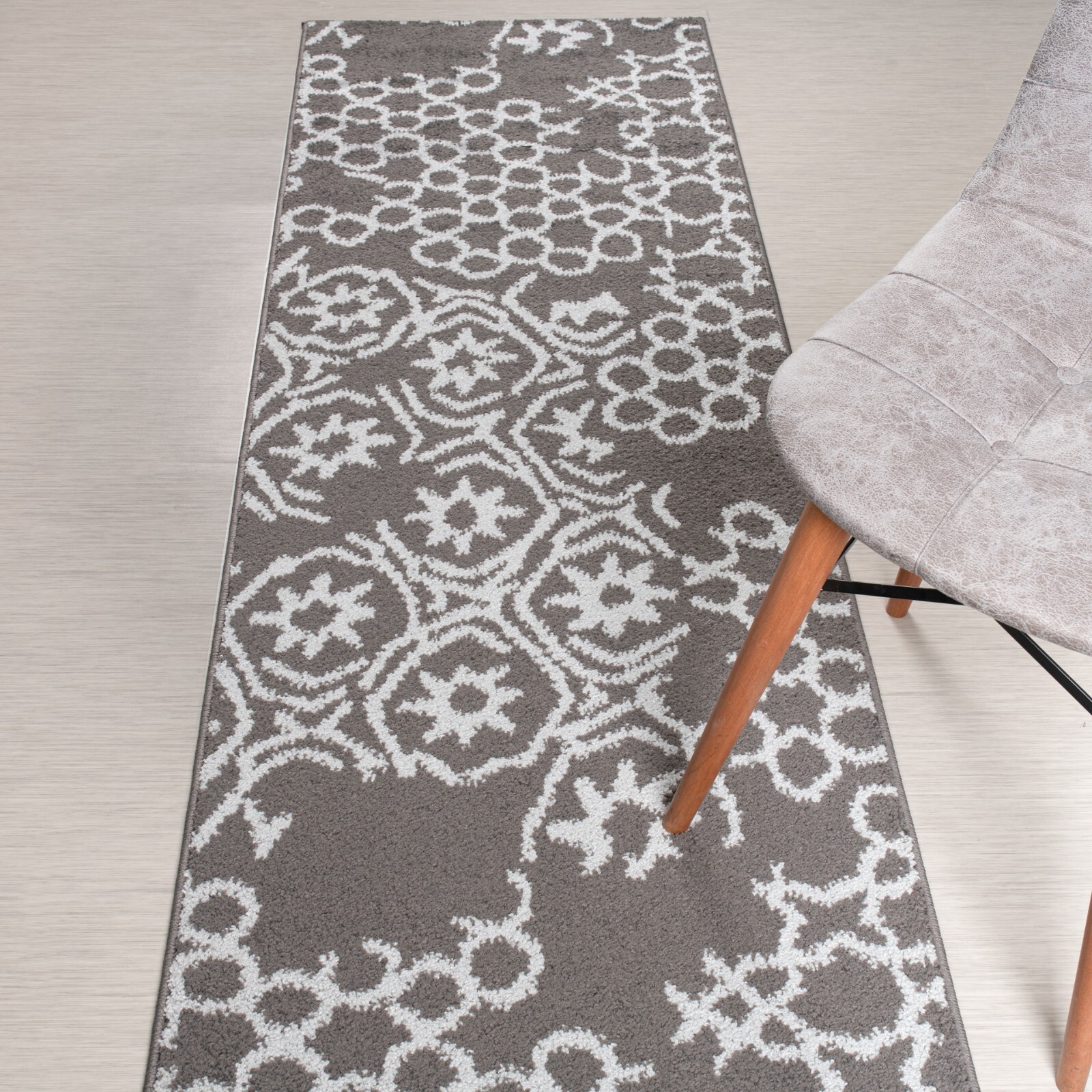 Custom Length Stair Hallway Runner Rug Non Slip Backing, Abstract Grey gallery