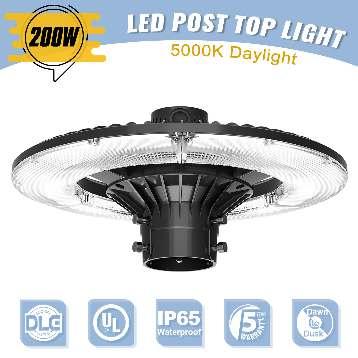 Dusk to Dawn 200W LED Circular Post Top Light Commercial Fixture For Parking Lot gallery