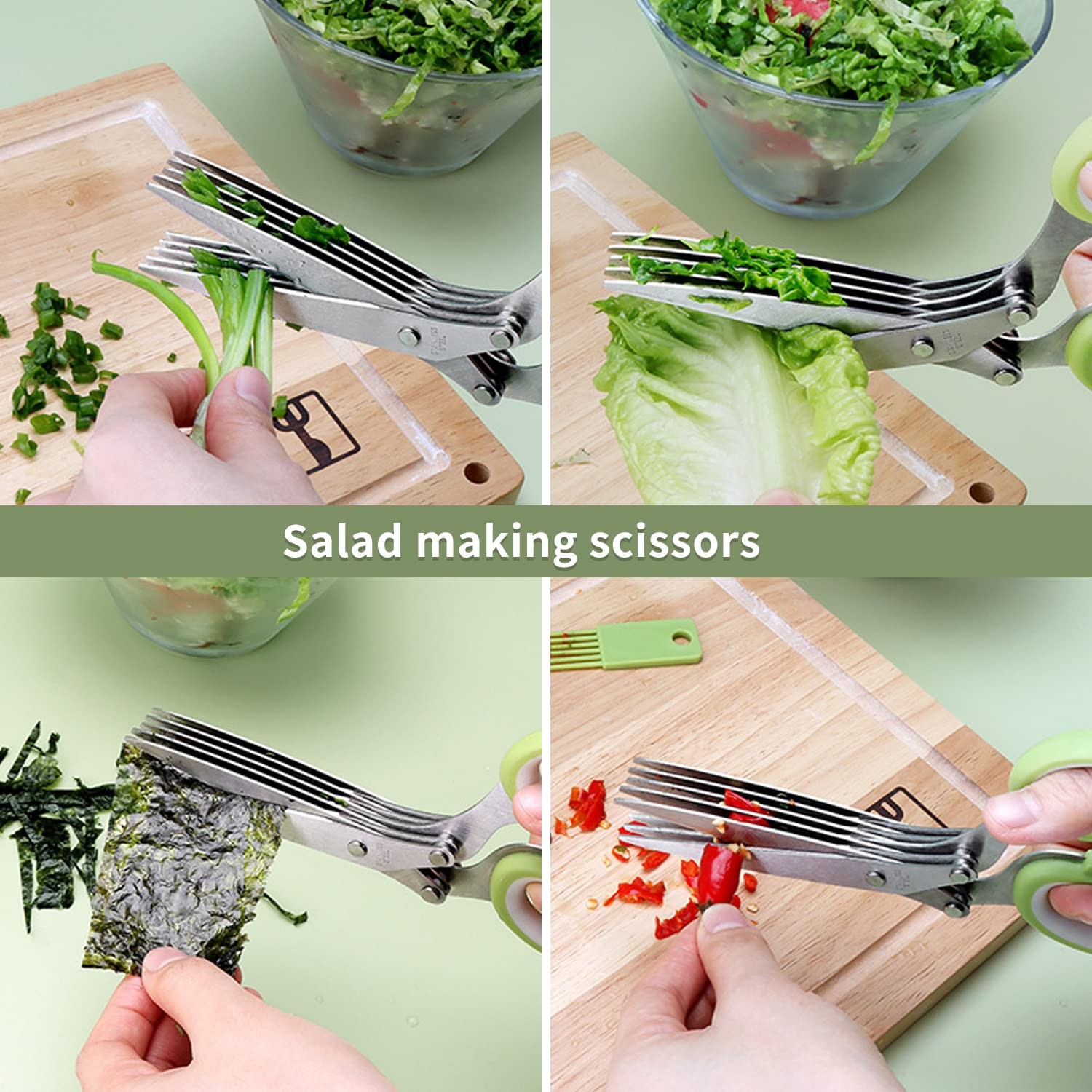 Light Green Herb Scissors Set 5 Blade Multipurpose Kitchen Cutter gallery