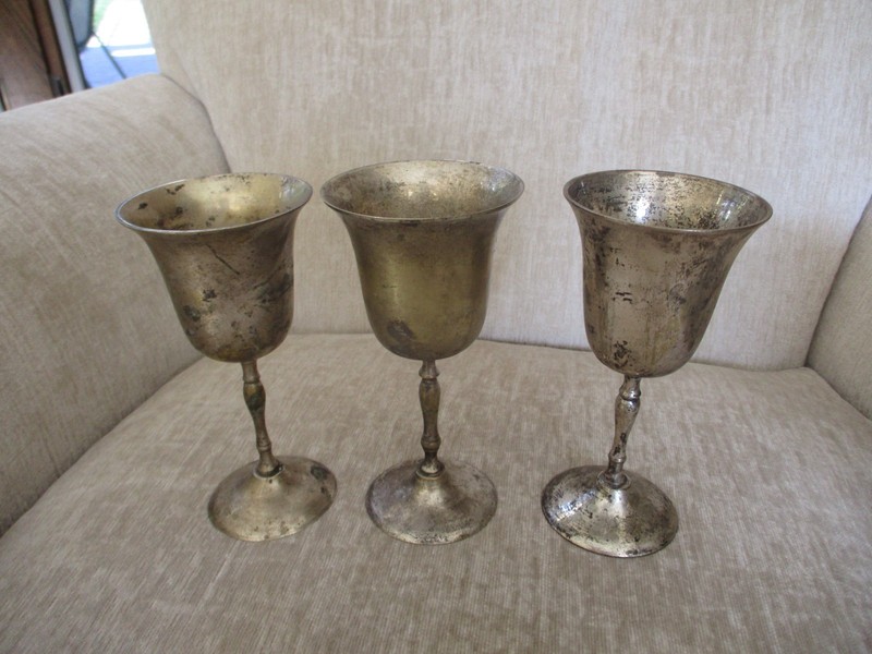 Vintage Silver Plated Goblets Chalice Set 6 Aged Patina gallery