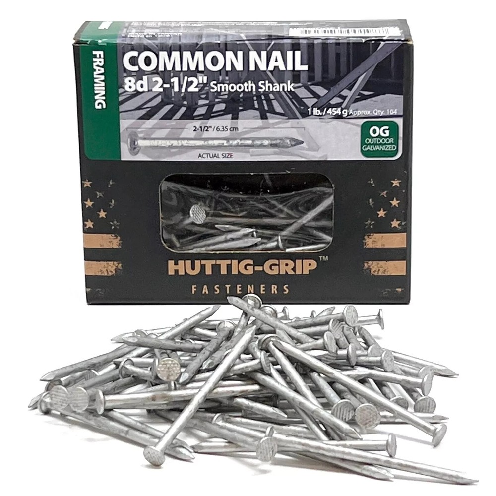 Huttig Grip 8d Framing Common Nail 2-1/2 in HGN8OGC1 Galvanized 1 lb 104 Nails