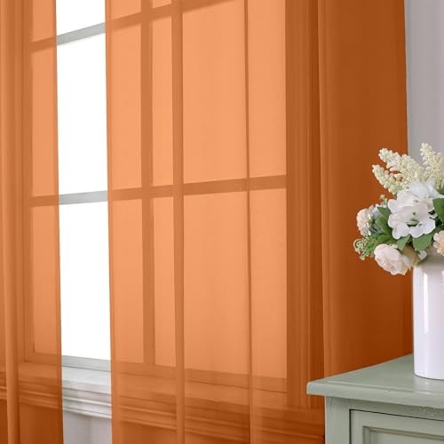 Sheer Curtains 36 inches Long, Short Kitchen 40"W x 36"L (Pack of 2) Orange gallery