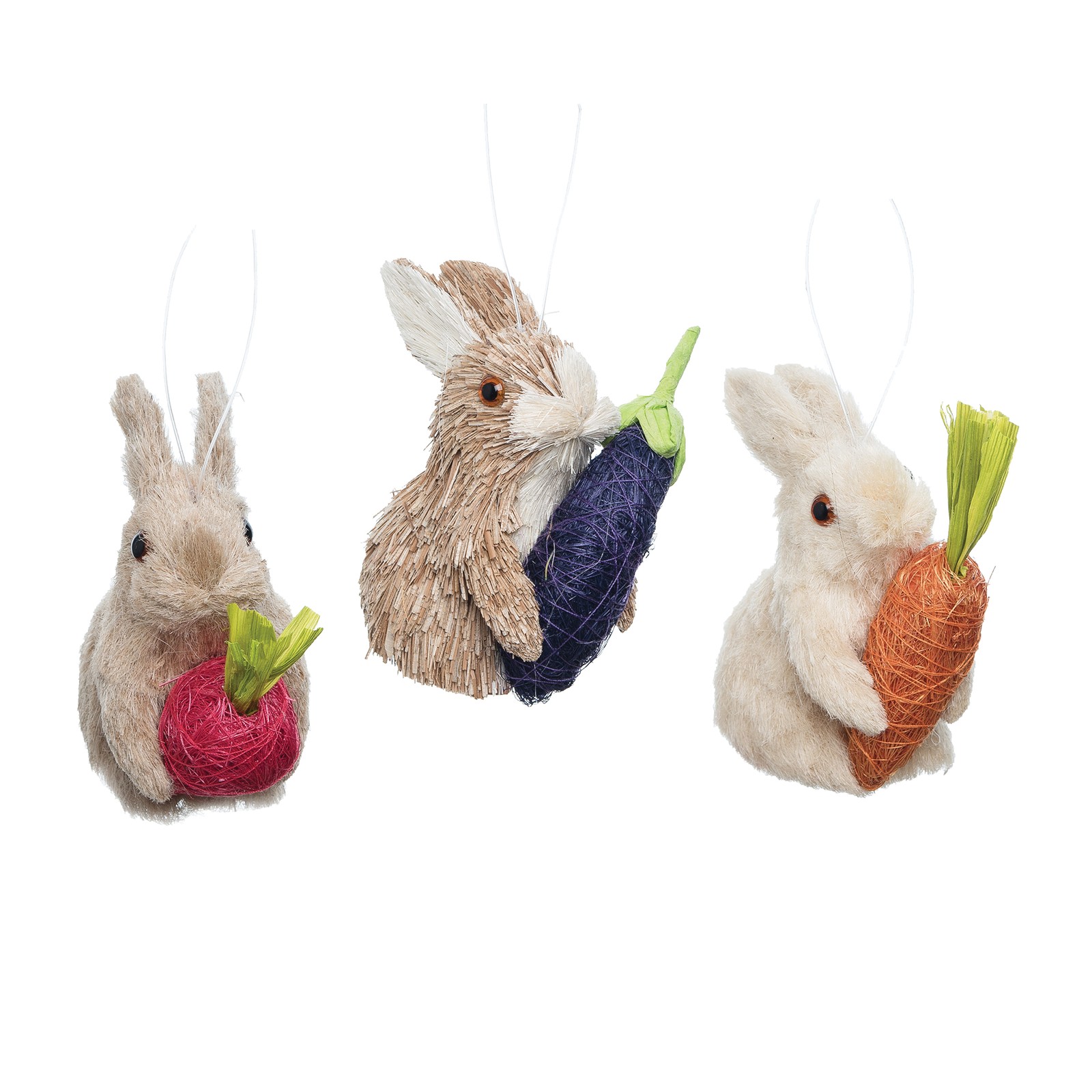 Easter Bunny Rabbits Holding Vegetables Set of 3 Decorative Ornaments gallery