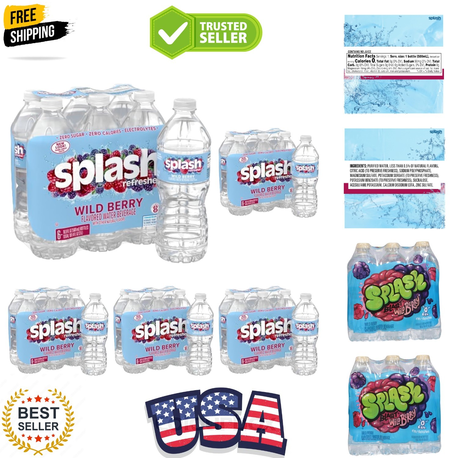 Splash Blast Water, Wild Berry, 16.9 Fl Oz | 30 Pack | Plastic Bottle gallery