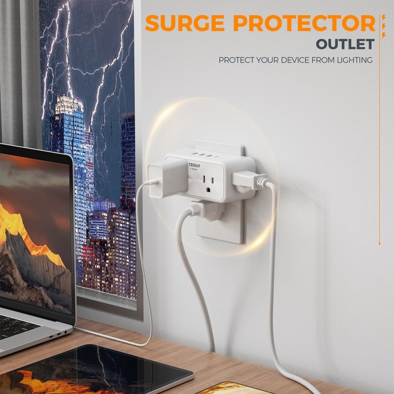 Multi Plug Outlet Extender Wall Surge Protector with 4 AC 4 USB Ports Charging gallery