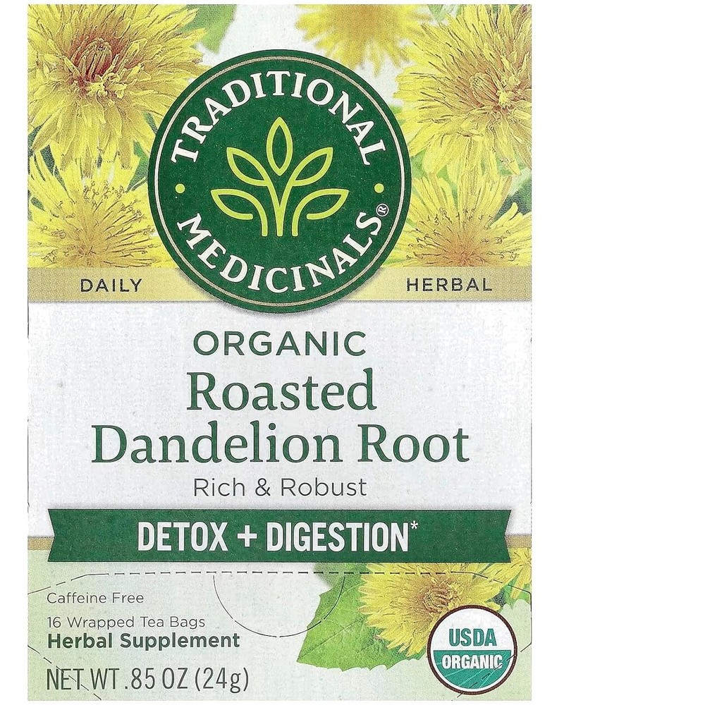Organic Roasted Dandelion Root Tea for Detox & Digestion - 16 Kosher Teabags