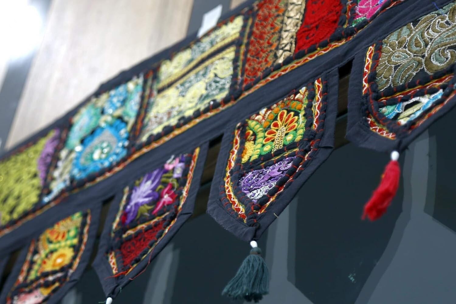 Indian Black Vintage Patchwork Embroidery Toran Door Valance Wall Hanging Decor gallery