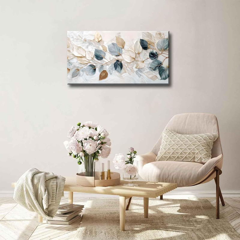 Large Living Eucalyptus Leaf Canvas Wall Art Teal White Botanical Abstract Decor gallery