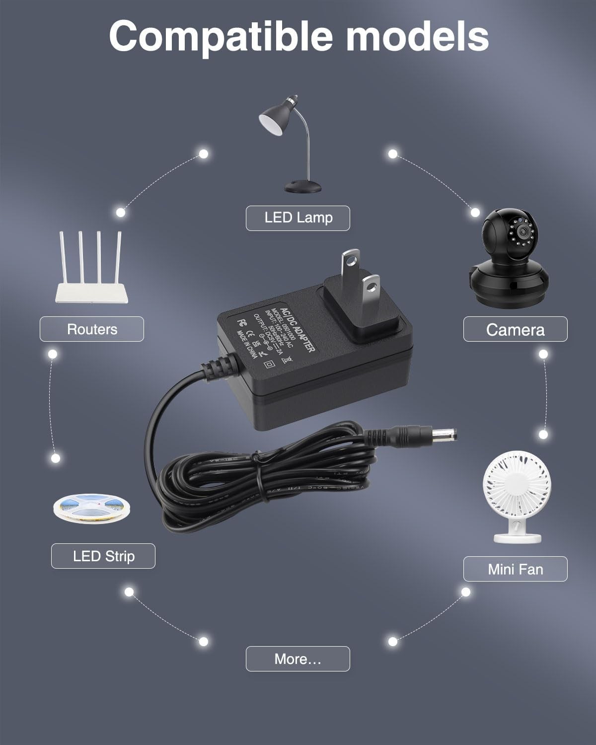 5V 2A Power Supply 5Volt 2Amp AC Adapter 100-240V DC 5V Power Cord 10FT with DC gallery