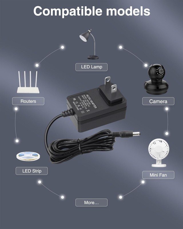 5V 2A Power Supply 5Volt 2Amp AC Adapter 100-240V DC 5V Power Cord 10FT with DC gallery