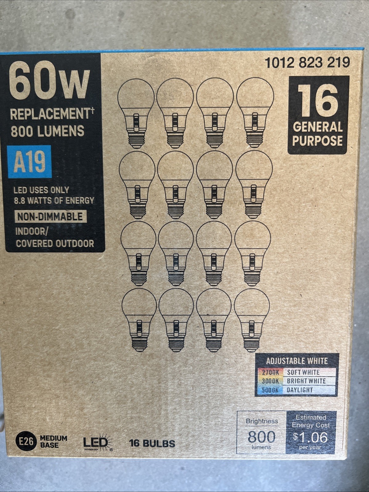 60w A19 Adjustable White LED Non-Dimmable 16-Pack E26 Base 800 lumens gallery
