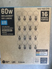 60w A19 Adjustable White LED Non-Dimmable 16-Pack E26 Base 800 lumens