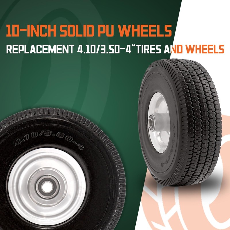 Tire Solid Polyurethane 10 Inch 4.10/3.50-4 5/8" Bearings 2.2" Offset Hub 2 Pack gallery