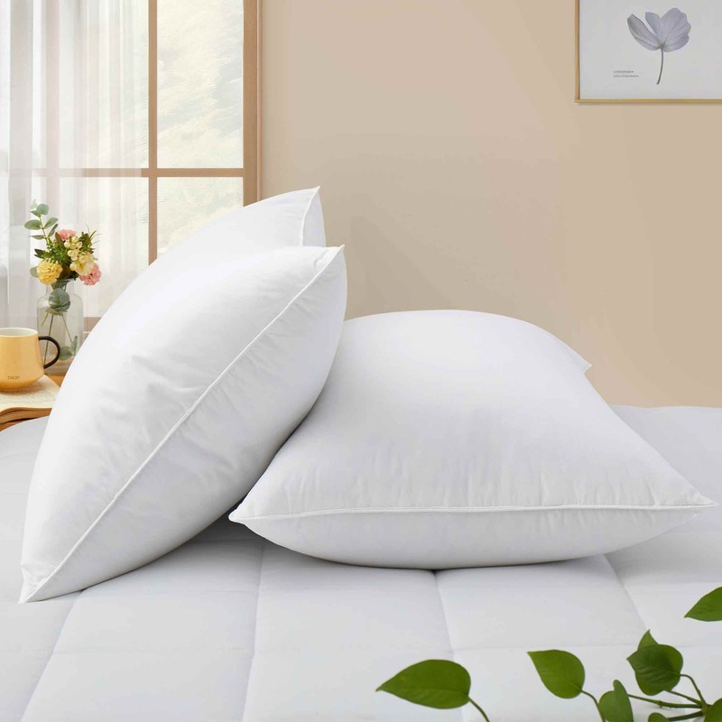 2 Pack White Goose Feather Bed Pillows Side and Back Sleepers Cotton Cover gallery