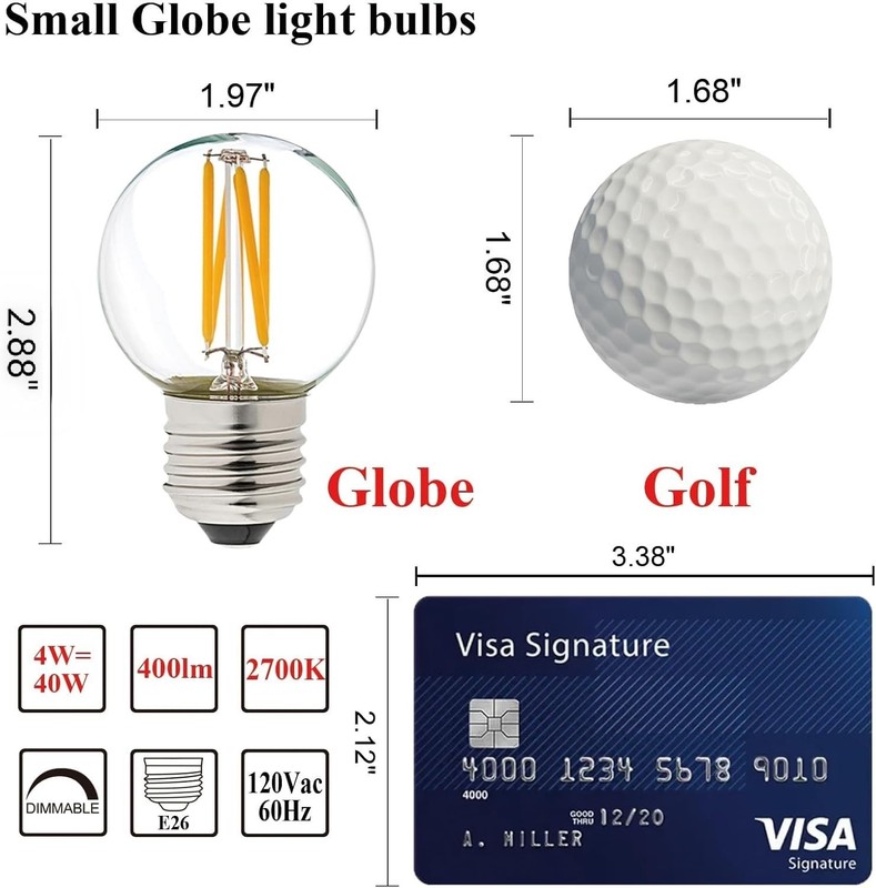 Energy Saving Dimmable G16.5 Globe Bulbs 2700K - 6 Pack E26 Light Bulbs gallery