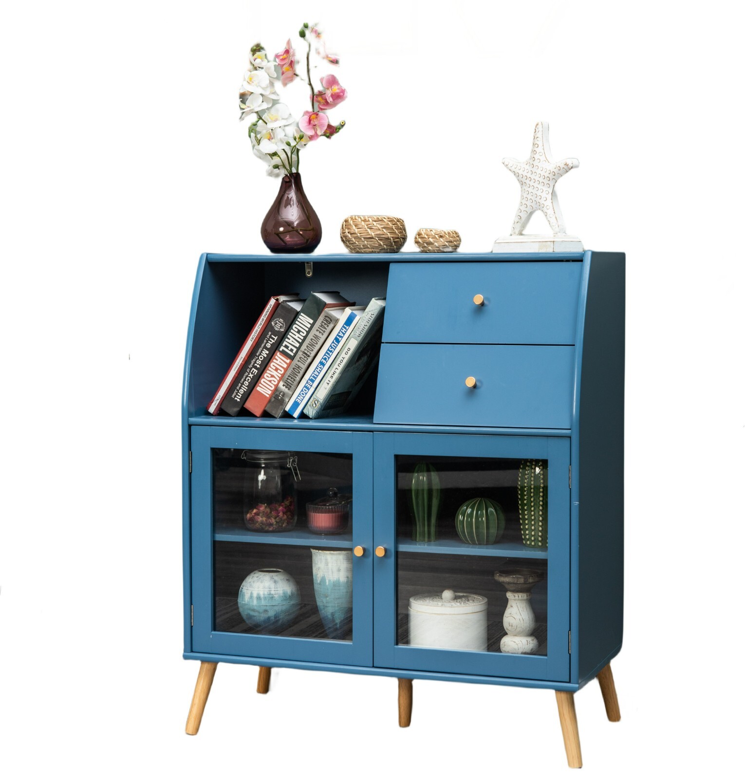 Storage Cabinet Blue Cabinet with Glass Doors Sideboard Display Cabinet Bedroom gallery
