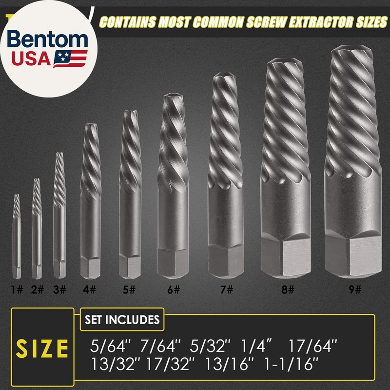 9 Piece Jumbo Spiral Flute Extractor -Easy Out Bolt Screw Extractor Set Square S gallery