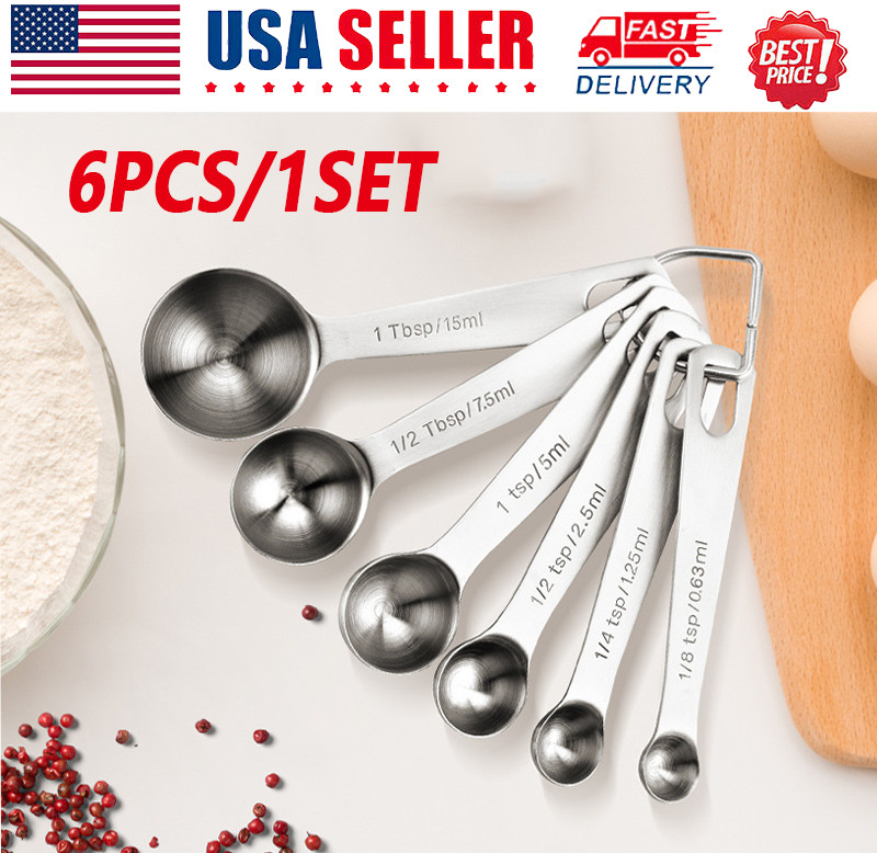 6pcs Stainless Steel Measuring Spoons Silver Kitchen Food Baking Tools 0.6-15ml gallery