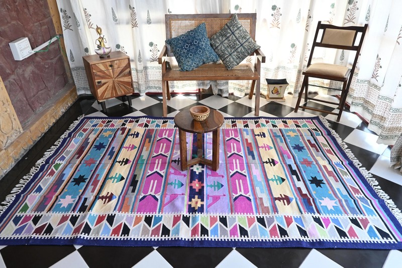 Rugmoda Cotton Multicolor Geometric Animal Patta 5x8 ft Living Room Area Rug gallery