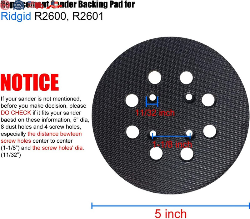 2 Pack 5 Inch 8 Hole Hook and Loop Sander Pad for Ridgid R2600, R2601 5" gallery
