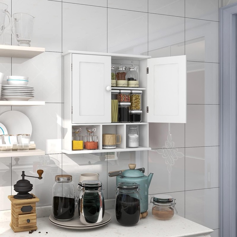 Bathroom Wall Cabinet with 2 Doors Adjustable Shelves Storage Organizer White gallery