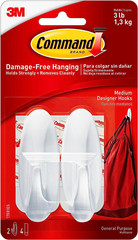 Command Medium Designer Hooks, 2 Hooks and 4 Command Strips, Damage Free Hanging