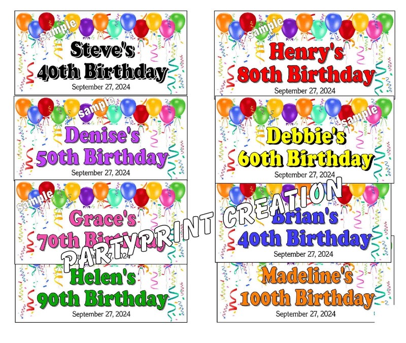 40th 50th 60th 70th 80th 90th 100th BIRTHDAY PARTY FAVORS WATER BOTTLE LABELS gallery