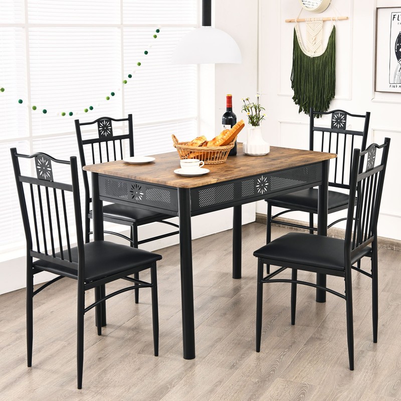 5 PCS Kitchen Dining Set Modern Breakfast Furniture Metal Table & 4 Chairs gallery