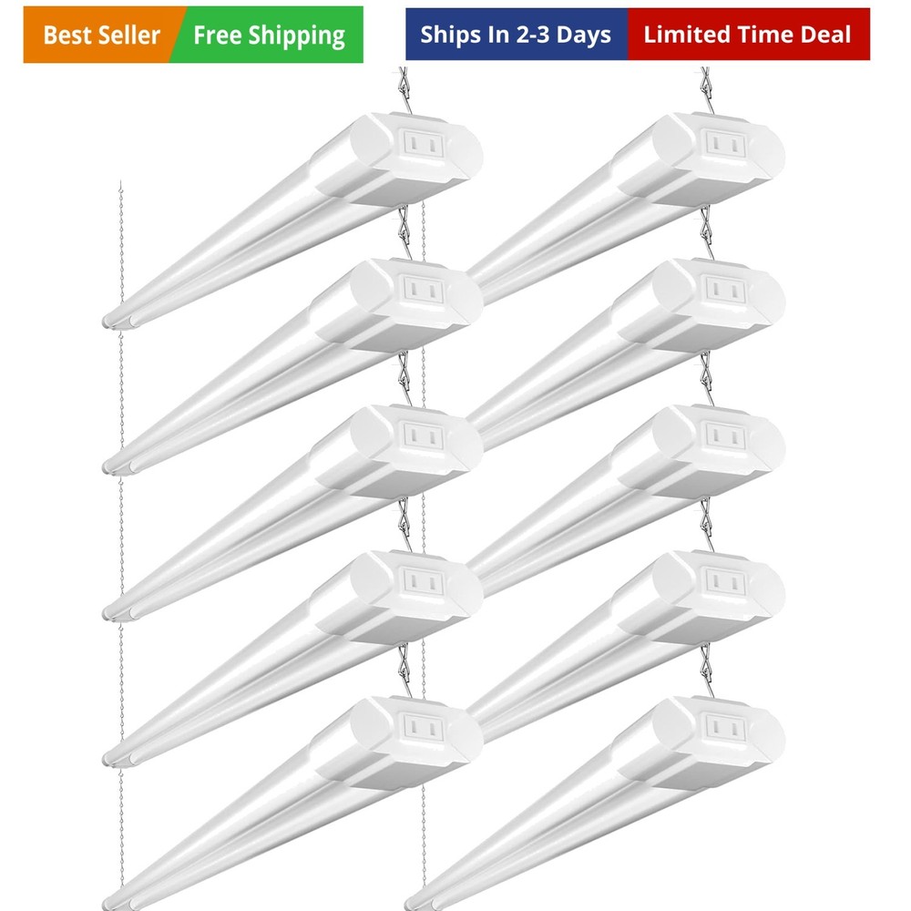 10 Pack Linkable LED Utility Shop Light, 4 FT Integrated Fixture for Garage, ...