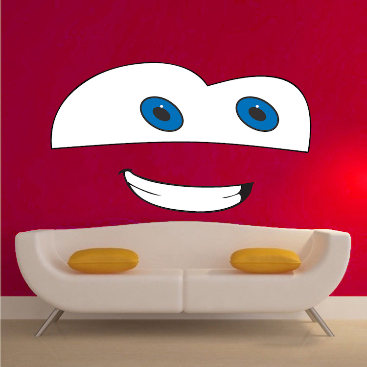 Cars Face Cartoon Wall Decal Lightning McQueen Pixar Kids Room Movie, e32 gallery