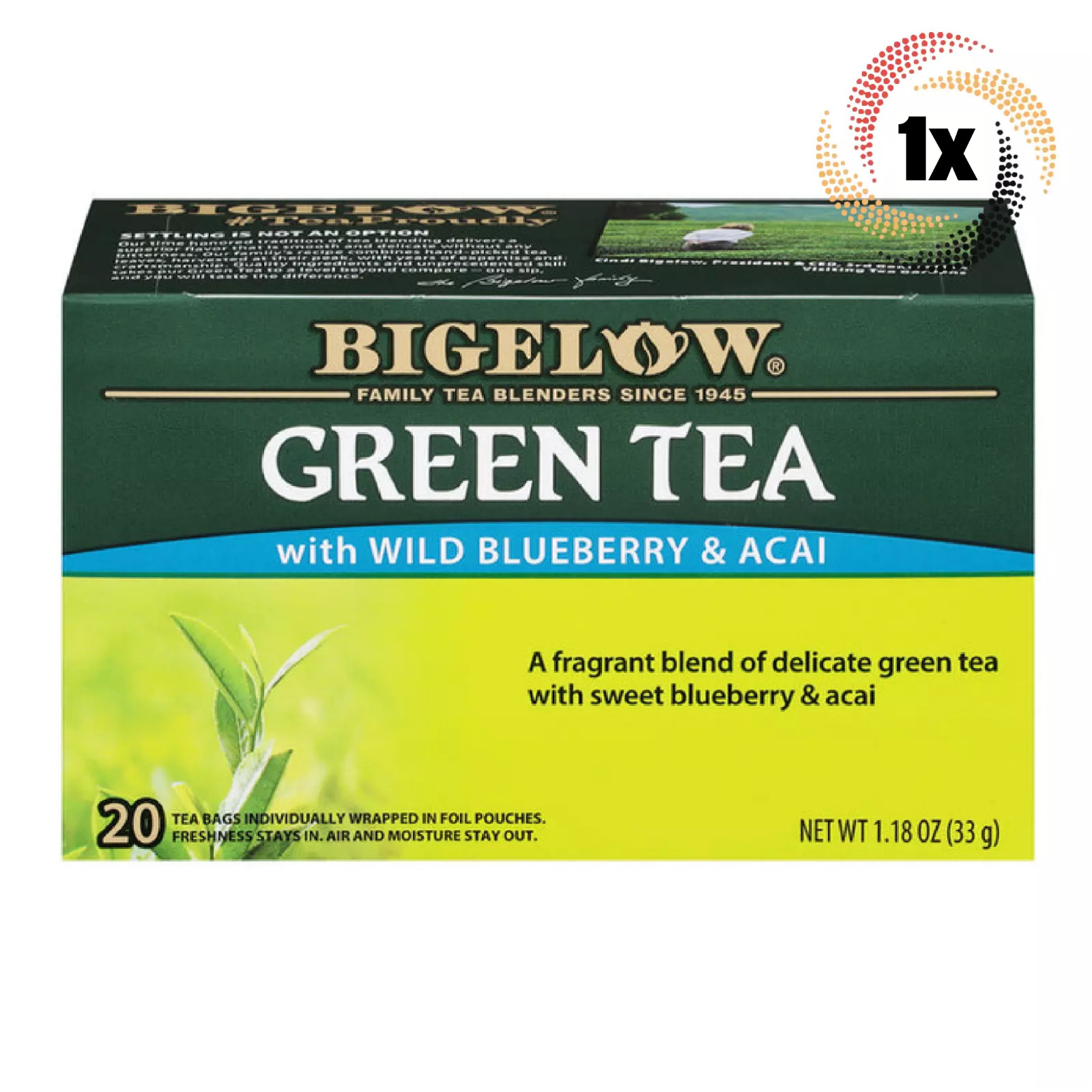 1x Box Bigelow Green Tea With Wild Blueberry & Acai | 20 Pouches Each | 1.18oz gallery