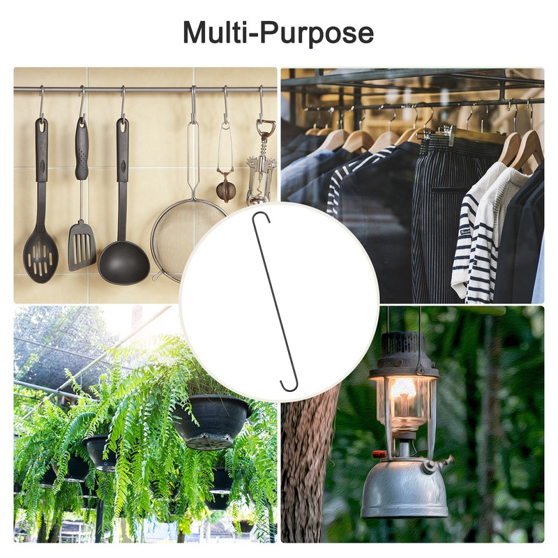 S Hanging Hooks 20inch 500mm Extra Long Steel Hanger Uses Black 4Pcs gallery