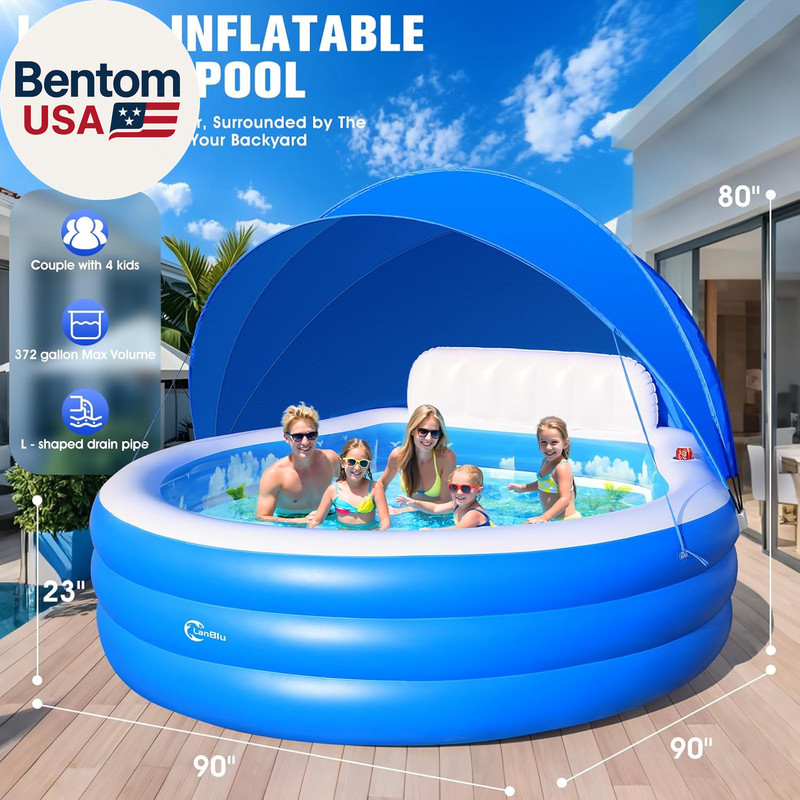2026 Extra Large Upgraded Inflatable Pool with Canopy, Inflatable Family Lounge gallery