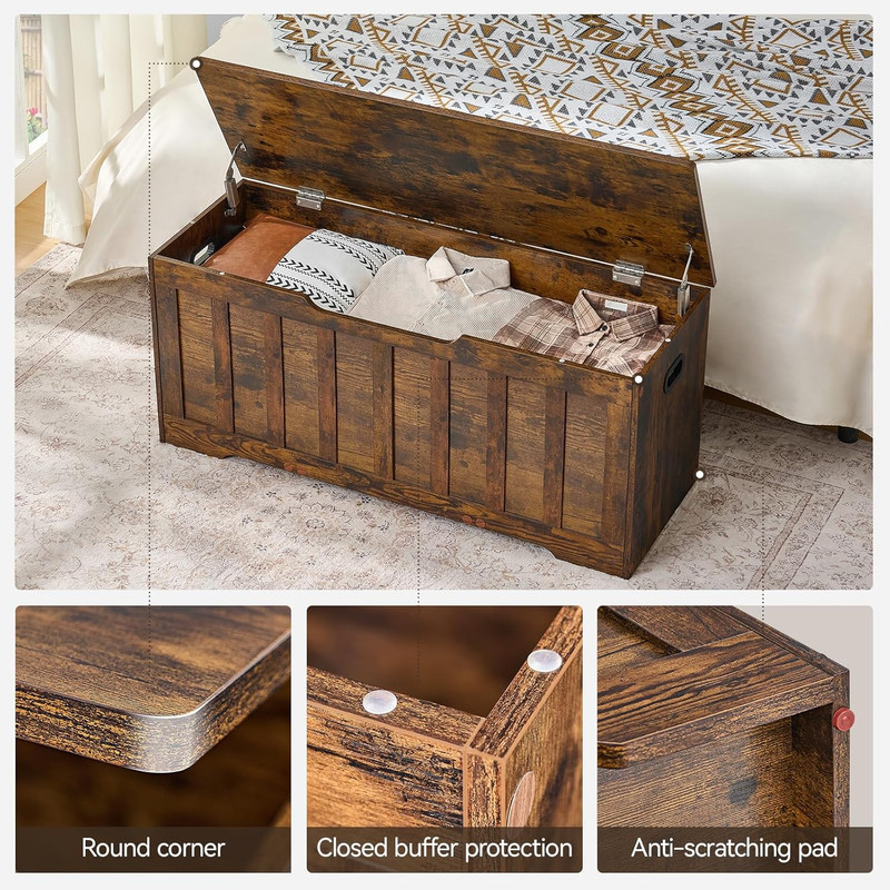 43.3"Storage Chest Extra Large,Storage Trunk with 2 Safety Hinges,Wooden Storage gallery