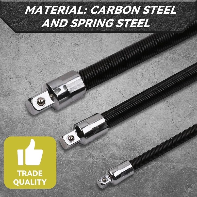 3-Piece Flexible Socket Extension Bar Set 1/2" 1/4" 3/8" Shaft Drive 10" 8" 6" gallery