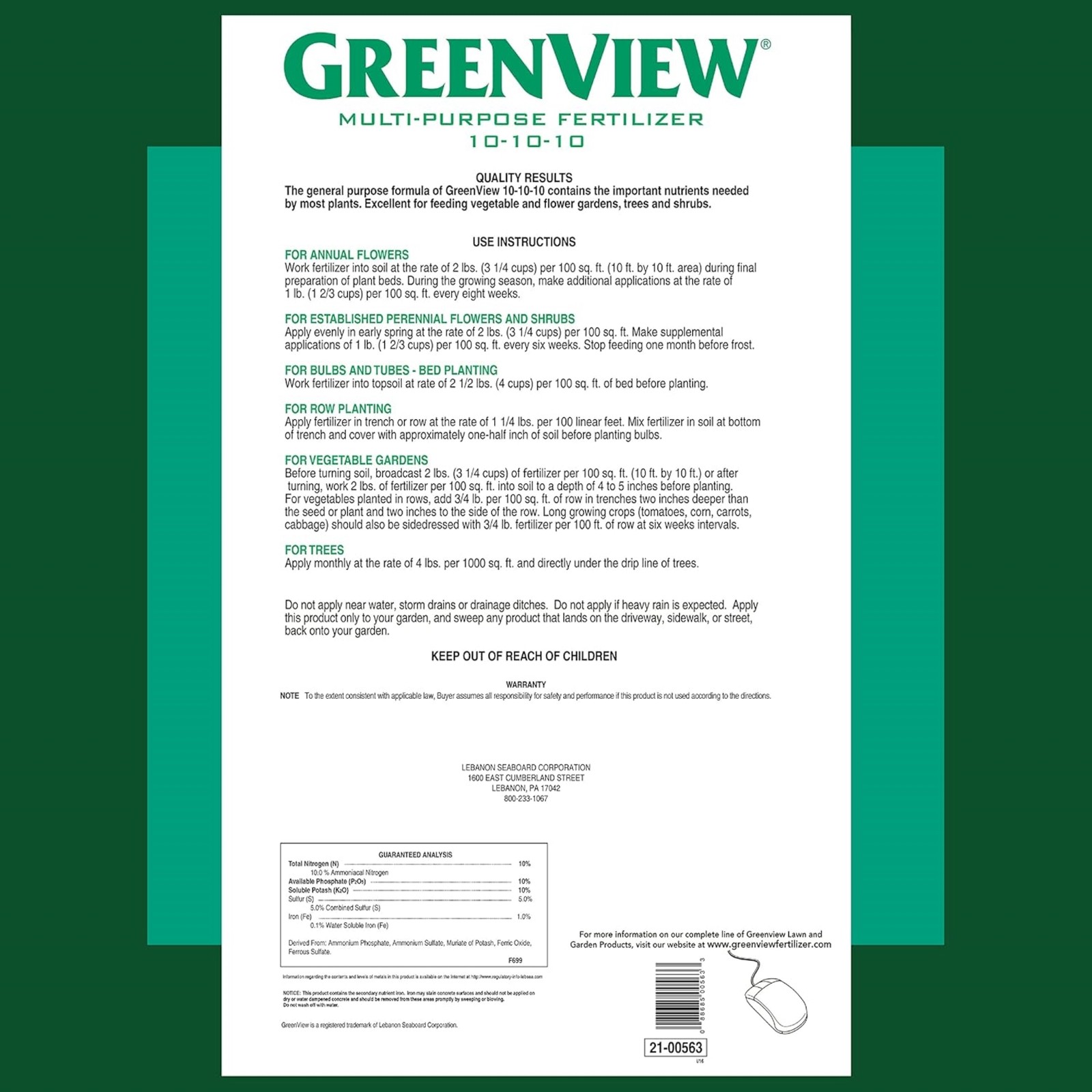 Lebanon Green View All Purpose Fertilizer 10-10-10, 33 lbs. gallery