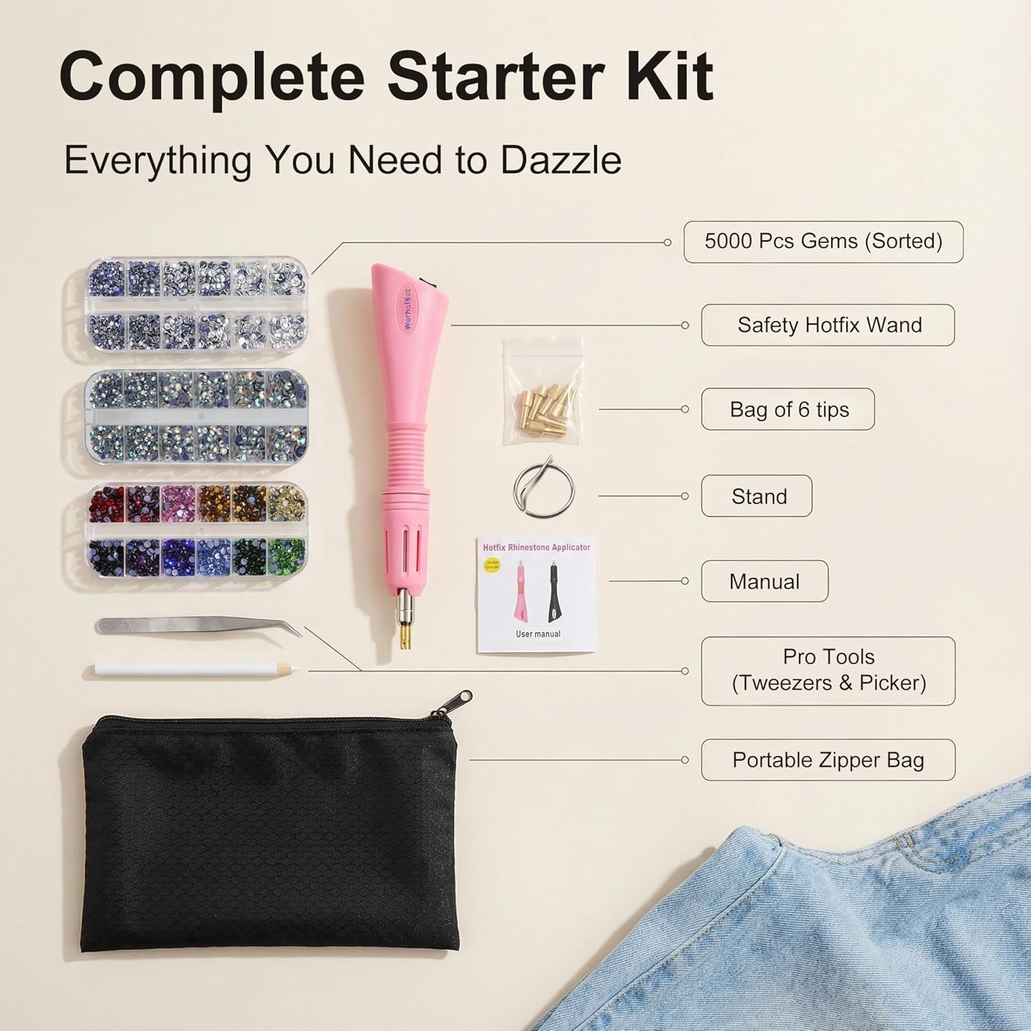 Worthofbest Hotfix Rhinestone Setter Hot Fix Applicator Tool Classic Kit 5000Pcs gallery