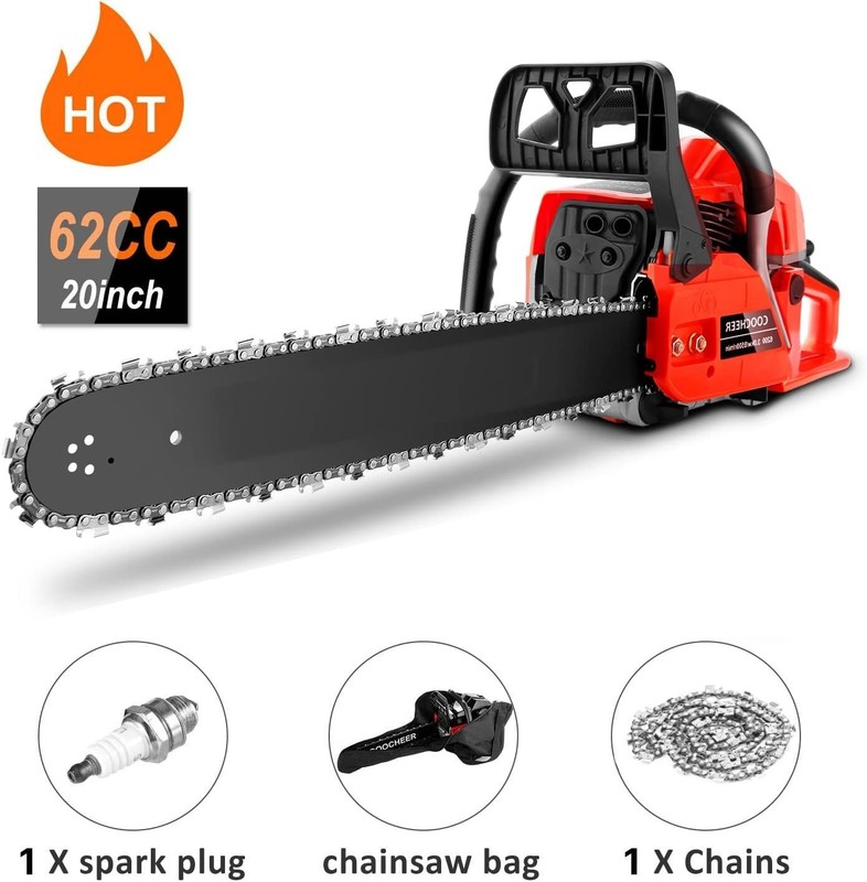62CC 2-Cycle Gas Powered Chainsaw with 20'' Guide Bar Saw Chain Engine Cut Wood gallery