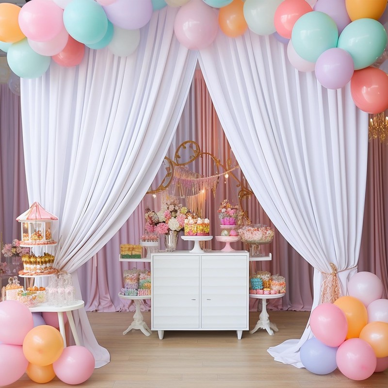 10 FT x 10 FT White Backdrop Curtain - Polyester Backdrop Curtain Panels with... gallery