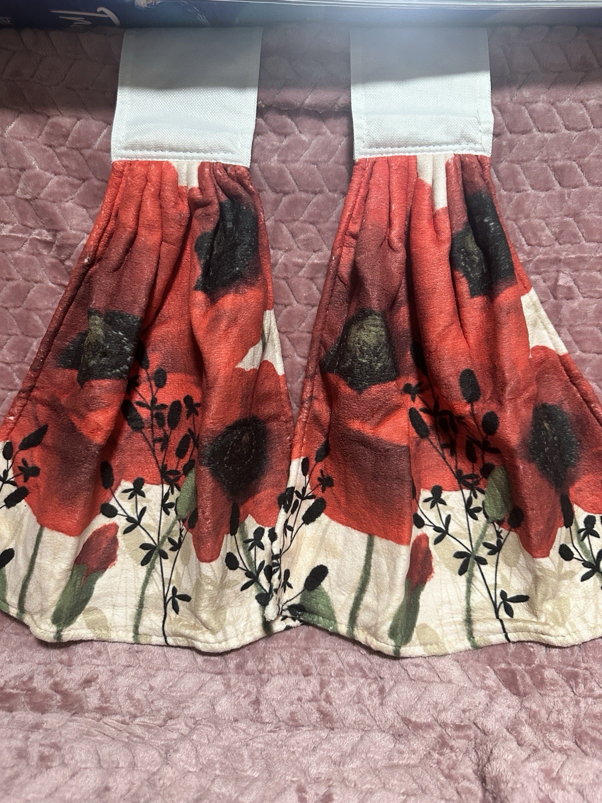 Hanging Kitchen Towels with Loop Set of 2 Red Black Floral Fast Drying Hand Tie gallery