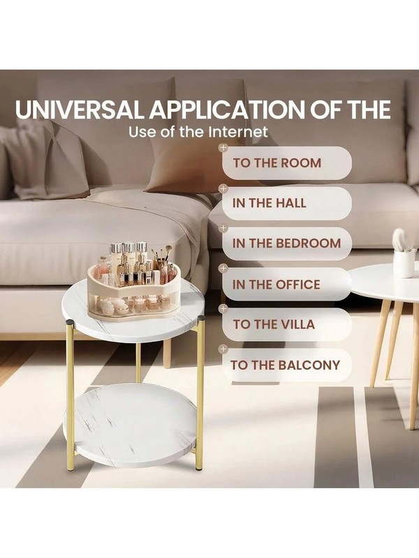 Double-Tier Round Side Table Minimalist Coffee Table Indoor/Outdoor gallery