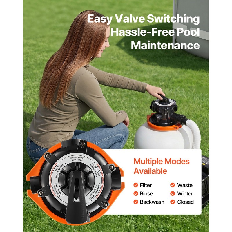 Above-Ground Pool Sand Filter Pump 16in, 0.75HP, 4400GPH, Leak-Resistant gallery