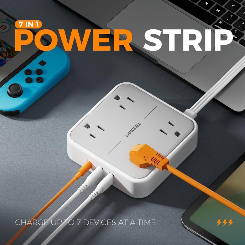 Ultra Thin Flat Plug Power Strip with Multi Outlet 3 USB Port 5FT Extension Cord gallery