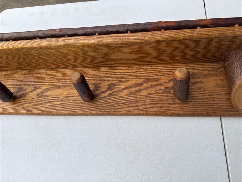 36” Solid Oak Wall Hanging Display Shelf Amish Made Coat Rack Cabin Farmhouse gallery